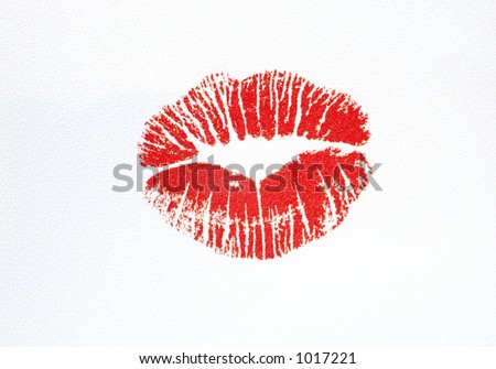 Detail from a piece of paper printed with generic lip prints with original background \'corrected\' to white