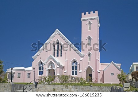 The pink Salvation Army Church in St. George\'s, Bermuda.