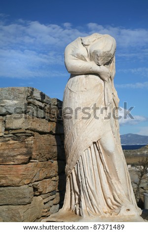 The headless statue of Cleopatra in the ruins of her house on the Greek island of Delos.