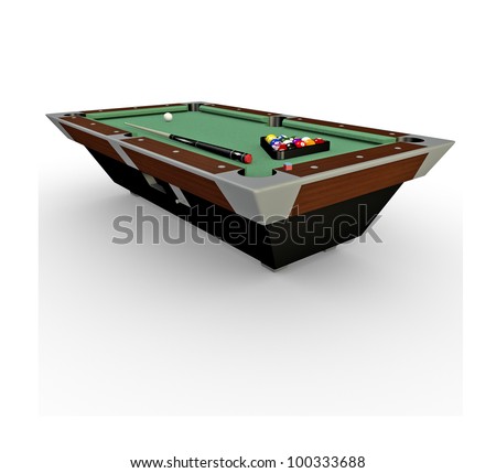 3d Billiards pool table with balls,chalk and cue-stick