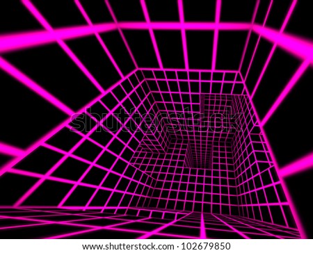 futuristic pink glow on black 3d render tiled labyrinth interior