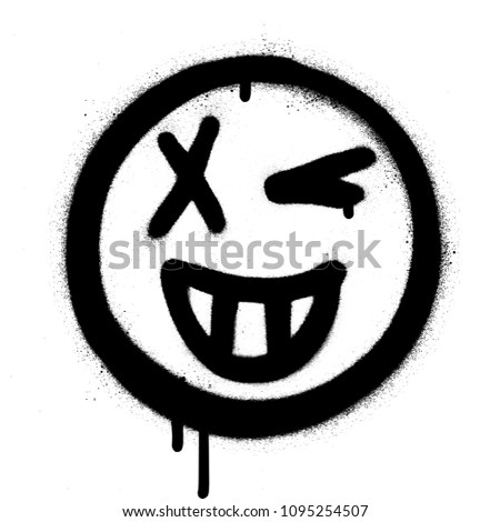 graffiti grin and wink icon face in black over white