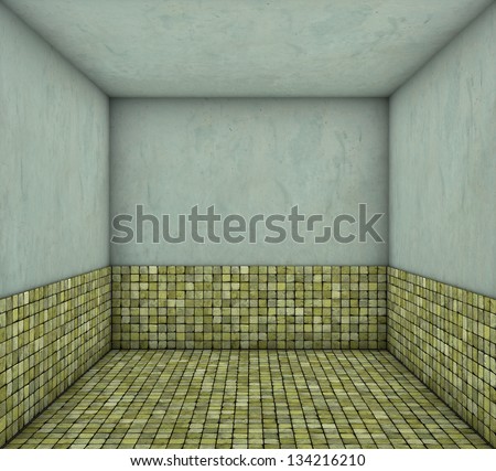 3d mosaic green yellow square tiled empty space