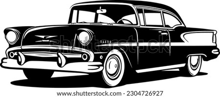 nostalgic car from the fifties in black over white