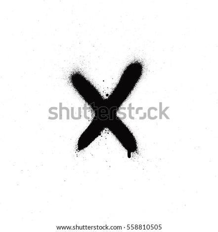 sprayed X font graffiti with leak in black over white