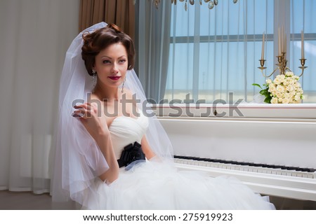 wedding bride interior white piano studio light