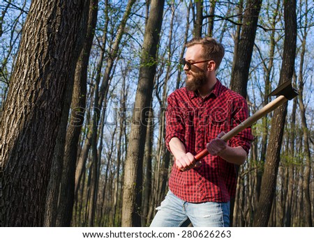 lumber jack hipster men forest axe pipe