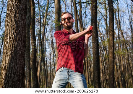 lumber jack hipster men forest axe pipe
