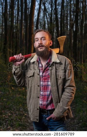 men hipster lumber jack forest