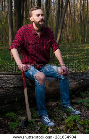 men man hipster beard lumber jack forest wood axe