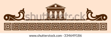 Vector Greek ornament. Temple of the Olympian gods with columns and graphic elements.