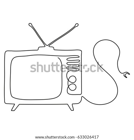 One line drawing of TV. Black image isolated on white background.