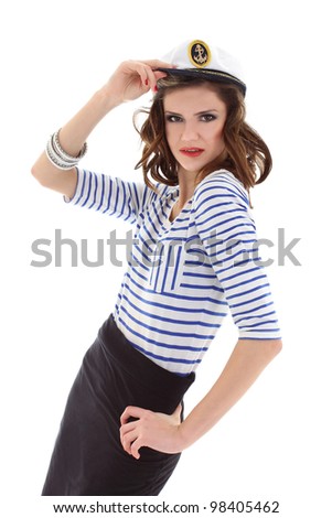 young model in sailor clothes posing over white