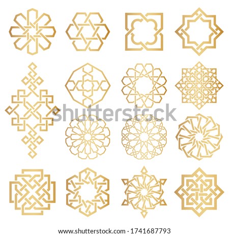 Vector set of logo design templates. Symbols in ornamental arabic style. Ornate decor for invitation, greeting card, wallpaper, background, web page.