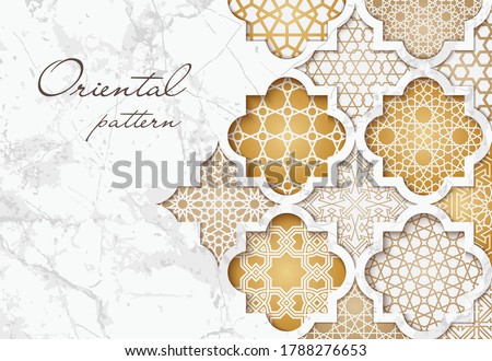 Oriental pattern. Vector golden background in arabic, moroccan style for design
