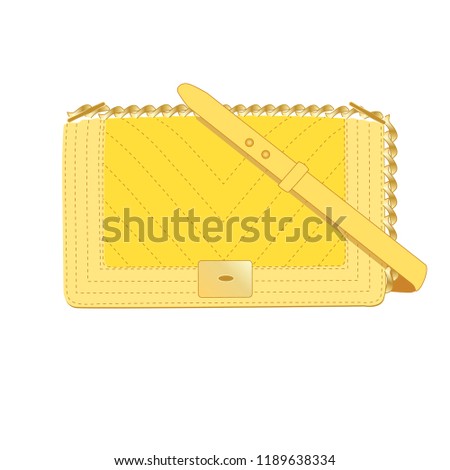 Yellow like Chanel handbag brand Editorial isolated on white background