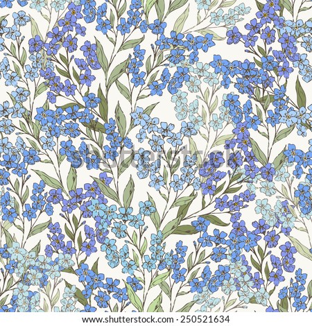 Seamless pattern with forget-me-not flowers. Summer floral background in vintage style