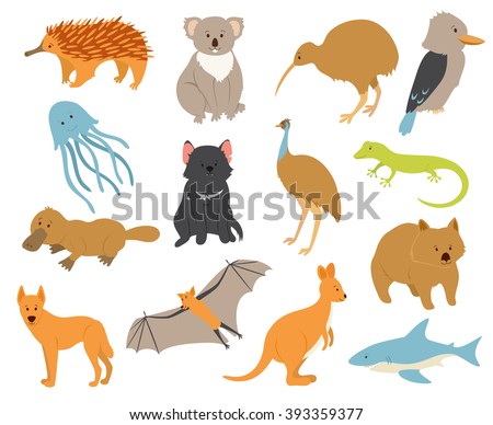 Australian Animals Set. Cartoon Characters. Animals Endemic To ...