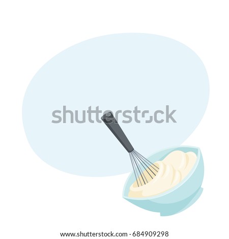 Whisk whipped cream. Bakery process vector illustration. Kitchenware, cooking utensil isolated on white. Tasty food recipe