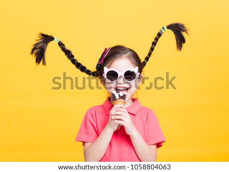 Similar – Image, Stock Photo Funny girl eating cream soup during lunch