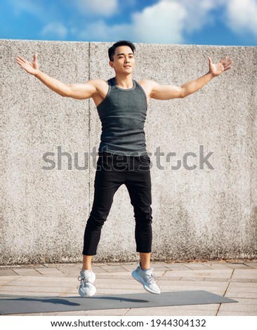 Similar – Image, Stock Photo strong and athletic man doing barbell workout in modern gym