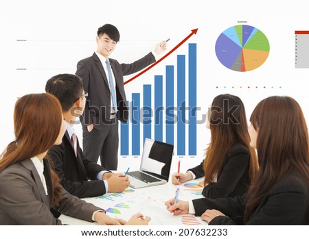 business man giving a presentation about marketing sales