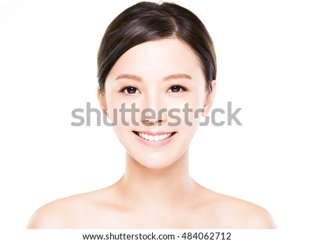 Image, Stock Photo portrait of beautiful chinese asian woman holding almond tree flowers. Springtime outdoors