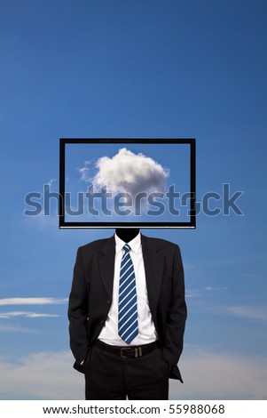 business dreamer with computer monitor head