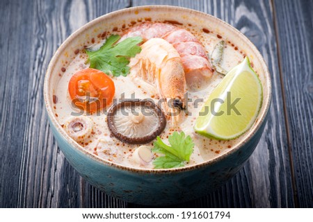 Tom Yam soup. Thai spicy soup.