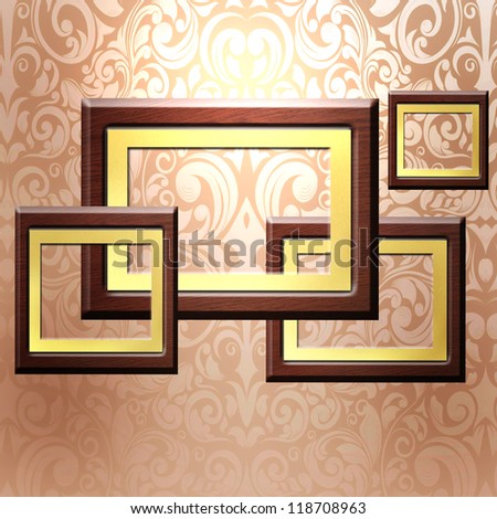 collection of various wooden frames for painting or picture on the wall background.