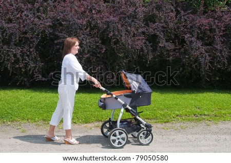 grandmother on a walk with stroller