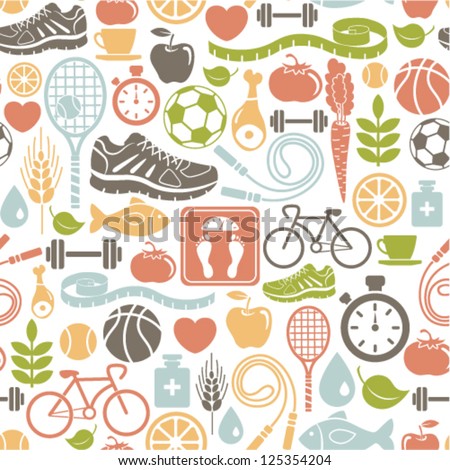 seamless pattern with healthy lifestyle icons