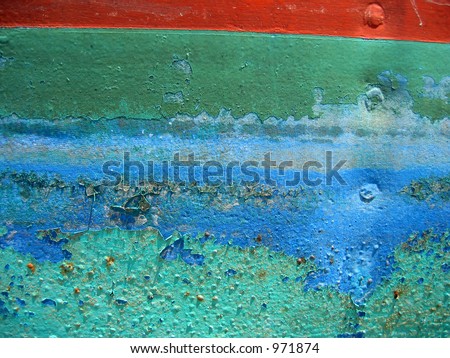 Peeling paint on steel boat hull #15