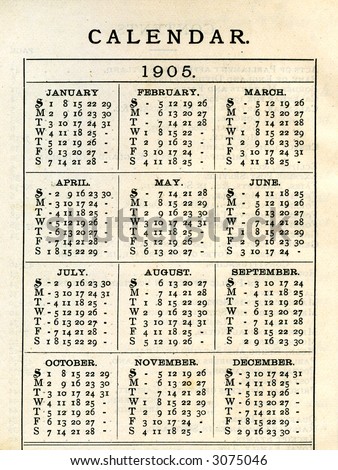 Calendar For 1905 Stock Photo 3075046 : Shutterstock