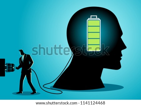 Business concept illustration of a businessman charging a brain