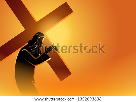 Biblical vector illustration series. Way of the Cross or Stations of the Cross,  Jesus accepts his cross.