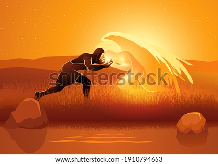 Biblical vector illustration series, Jacob wrestling with God or the angel