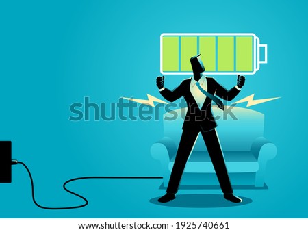 Business concept illustration of a businessman after getting restful sleep and waking up energized