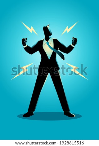 Vector illustration of energized businessman, confidence, optimism concept