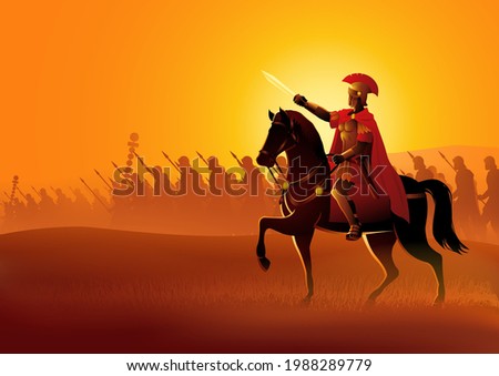 Vector illustration of Gaius Julius Caesar leading his Roman army