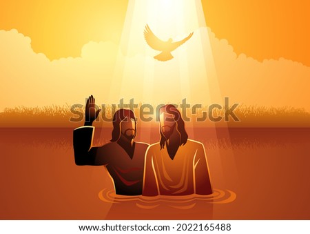 Biblical vector illustration series, Jesus baptised by John the Baptist Photo stock © 