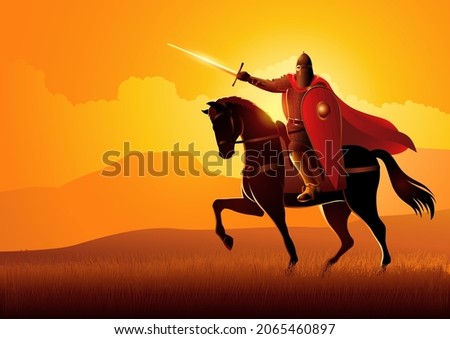 Vector illustration of medieval Slavic knight on horseback Stock foto © 
