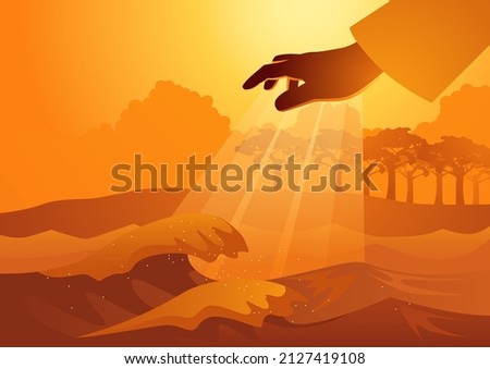 Biblical series, The Creation of the World, the third day, dry land, seas, plants and trees were created