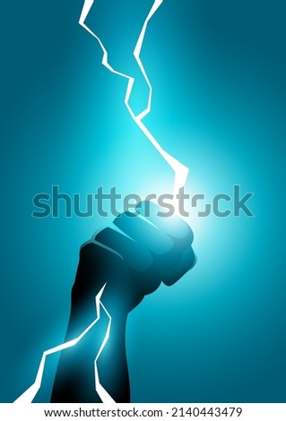 Vector illustration of hand holding lighting strike