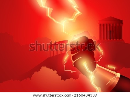 Greek god and goddess vector illustration series, Zeus hand holding lighting bolts