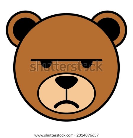 Simple flat cartoon of a bear with unamused, meh face expression, vector illustration