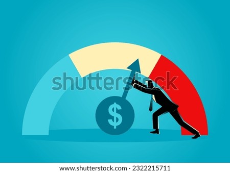 Business concept illustration of a businessman attempting to slow the rate of inflation, vector illustration