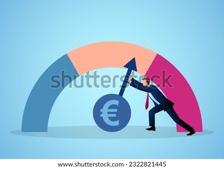 Business concept illustration of a businessman attempting to slowdown the rate of inflation, vector illustration