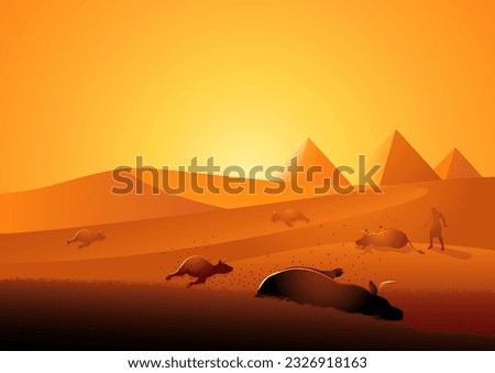 Biblical vector illustration series, the ten plagues of Egypt, fifth plague, plague of livestock