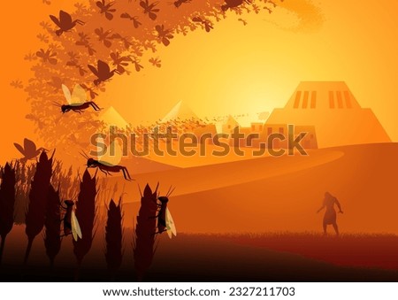 Biblical vector illustration series, the ten plagues of Egypt, eighth plague, plague of locust